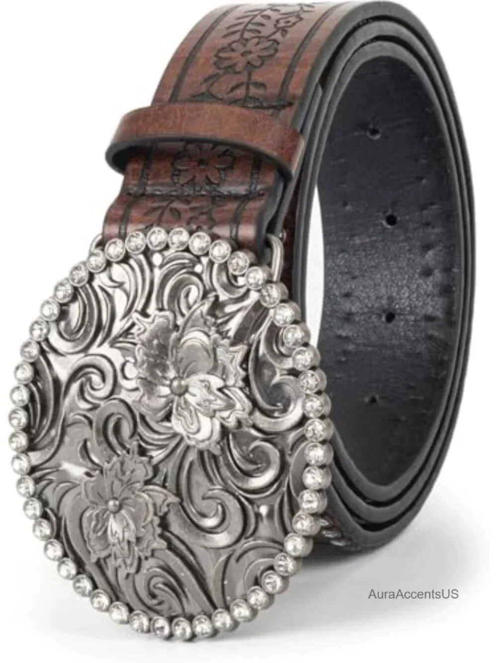 Western Belt for Women Rhinestone PU Leather Cowgirl Belt Diamond Buckle